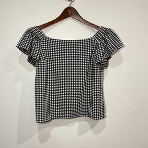 Express Black & White Gingham Print Plaid Off The Shoulder Top Size XS Petite